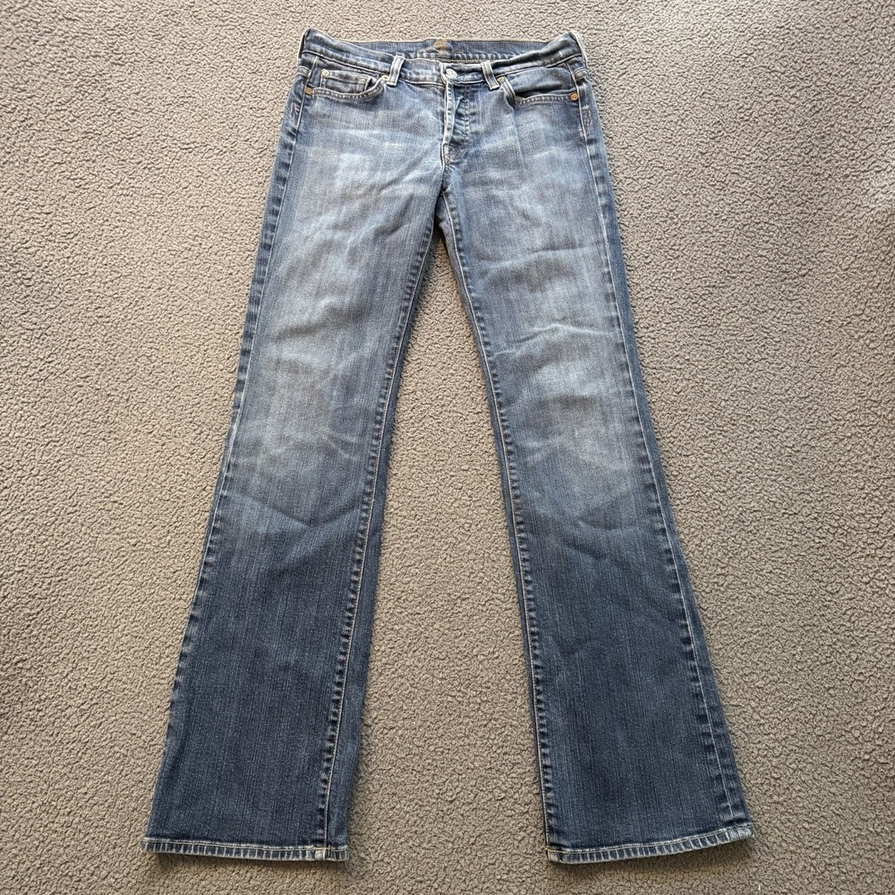 7 for All Mankind Boy Cut Bootcut Jeans Low Rise Buttonfly Y2K Women's 29 USA - Picture 2 of 16